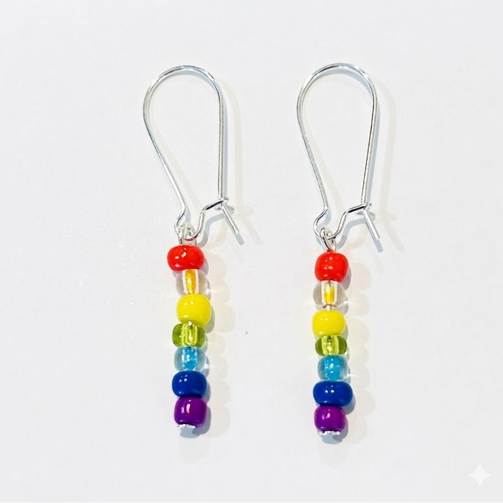 Handmade Rainbow Bead Dangle Earrings - Picture 2 of 5
